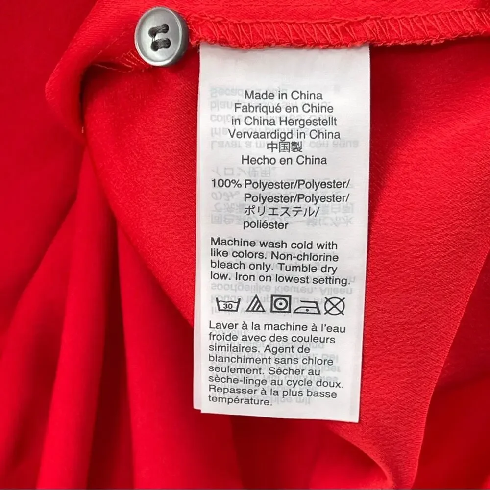 J. Crew Ruffle Front V-Neck Sleeveless Blouse Layering Top Satin Red Size Small